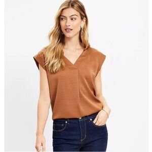 LOFT Cap Sleeve Satin V Neck Top